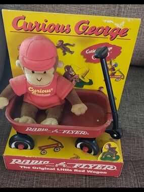 1998 Curious George By Gund Radio Flyer Monkey Red Wagon